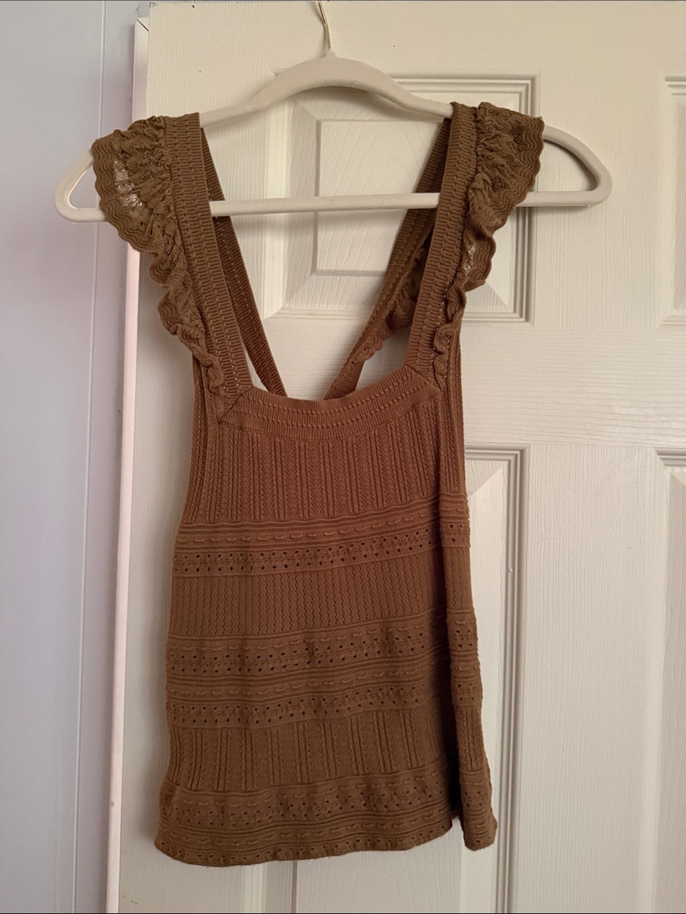 Sezane Olive Crochet Knit Tank Top